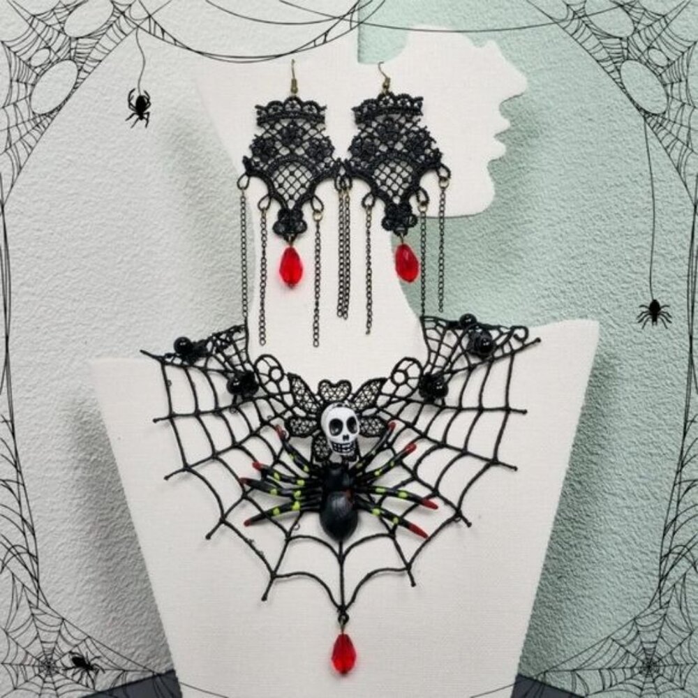 🎃 Gothic Lacey Black‎ Spider Web Jewelry Set (NWOT)